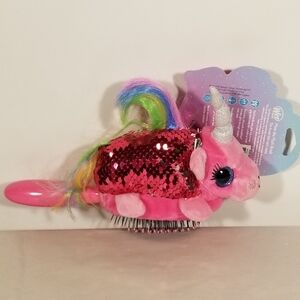 WET Pink Unicorn Plush Hair Brush Kids Childs Sequin